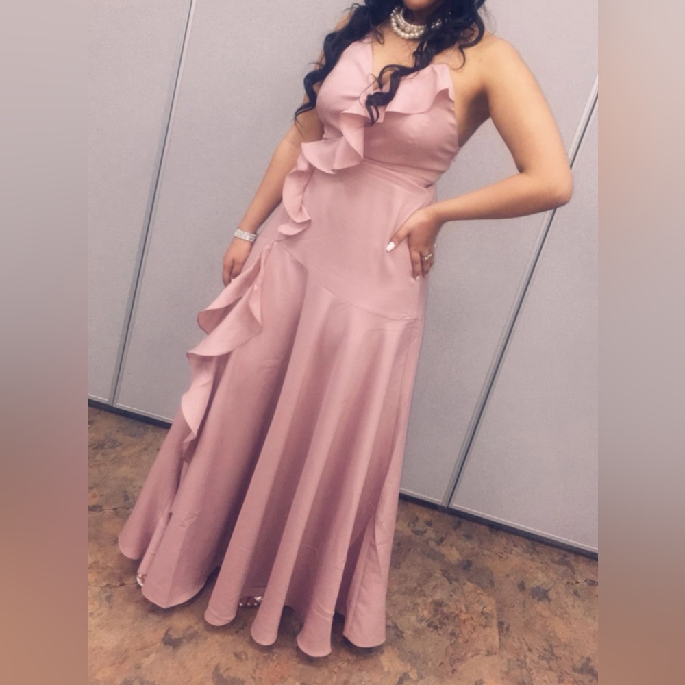 Blush Pink Elegant Ruffle Prom Dress